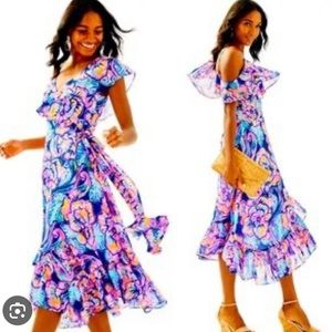 Lilly Pulitzer Marianna asymmetrical wrap dress multicolor Nauti Navy